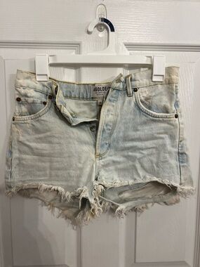 Agolde Pale Blue Frayed Hem Denim Cutoff Shorts